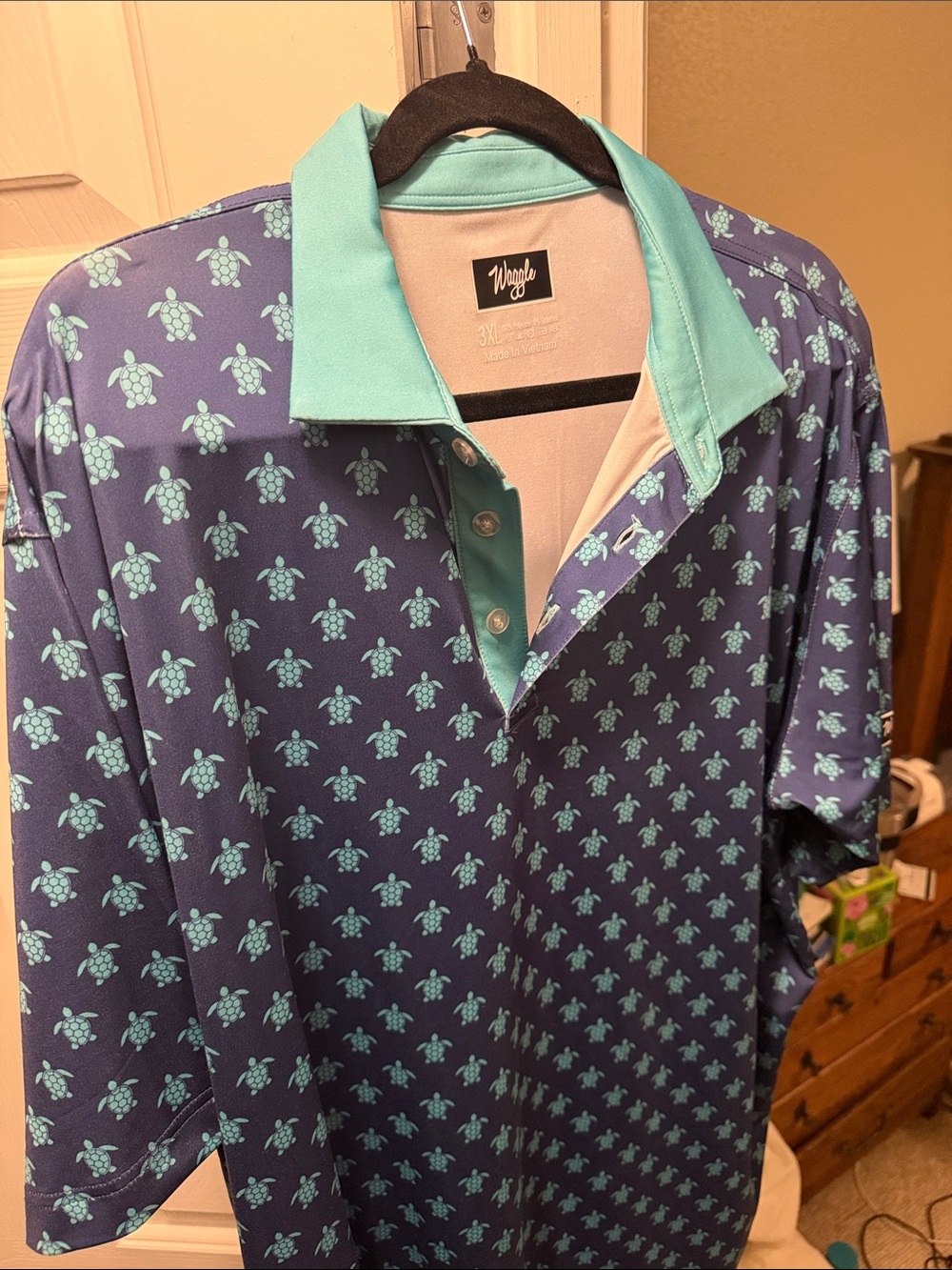 Voyage Navy Polo with Aqua Turtle Print